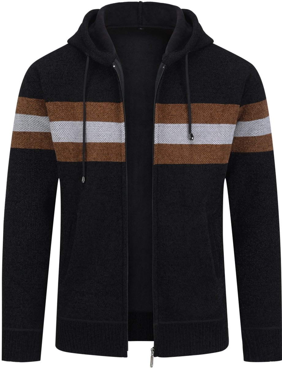 ALLTHEMEN Heren Capuchon Cardigan - Gestreepte Rits - XL