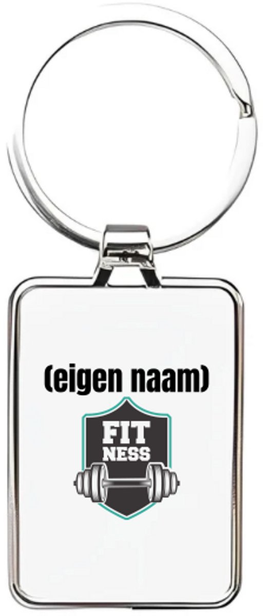 Hacebo® - fitness logo dumbbells met eigen naam sleutelhanger rechthoekig - Fitness - atleten/sport liefhebbers - sleutelhangers - sport - fitness - dumbbells - verjaardag - cadeau - kado - rechthoekige sleutelhanger - 3 x 7.8 CM