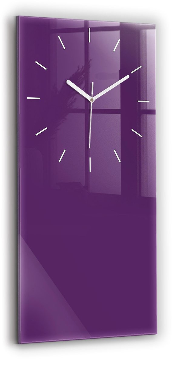 Wallfluent Wandklok - Paars Glazen Klok Rechthoekige - 30 cm x 60 cm - Paars Wandklok - Witte Handen - Wandklok Zonder Cijfers - Kinder Wandklok Glas - Rechthoekige Glas Klok - Industrieel Wandklok - Rechthoekige Glazen Wandklok