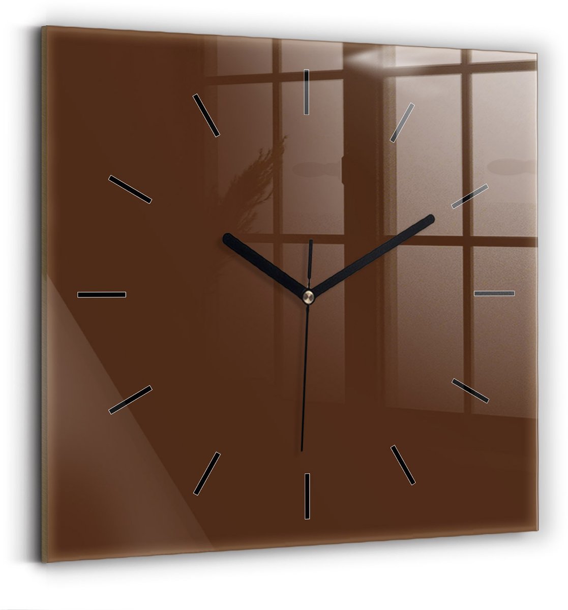 Wallfluent Wandklok - Bruin Vierkante Glazen Klok - 30 cm x 30 cm - Bruin Wandklok - Zwarte Handen - Wandklok Zonder Cijfers - Wandklok voor in de Keuken - Vierkante Glazen Wandklok - Industrieel Wandklok - Vierkante Glas Klok