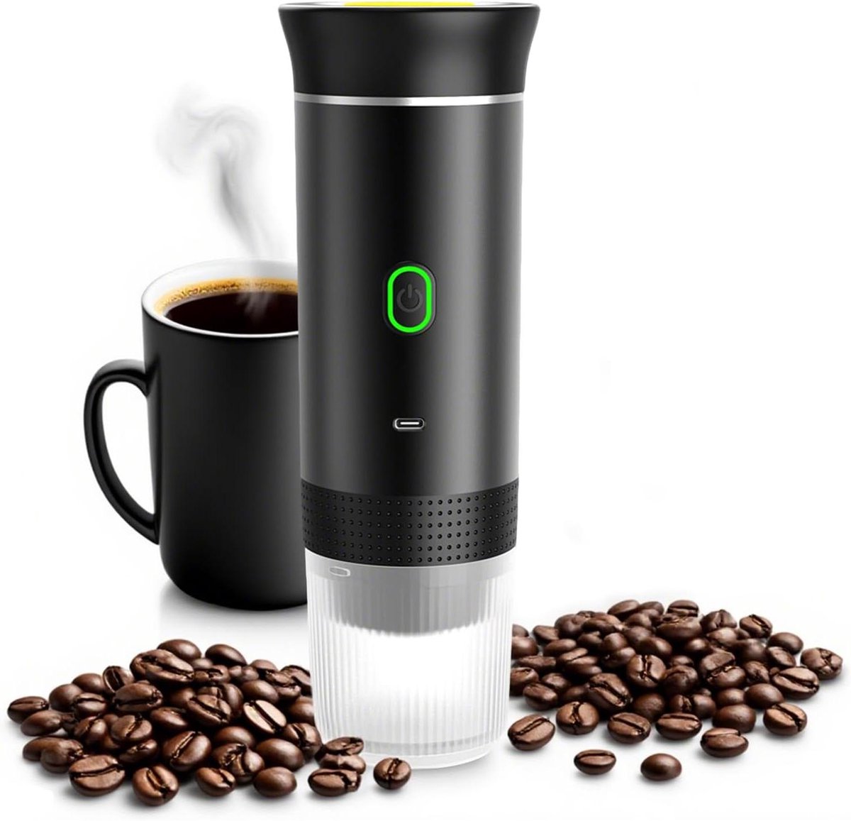 Brenzoos - - Draagbaar Capsule Koffiezetapparaat met Accu en Reiskoffiemachine - Ideaal voor Onderweg, Kantoor, Reizen en Camping - 3-in-1 Espresso Machine - Zwart