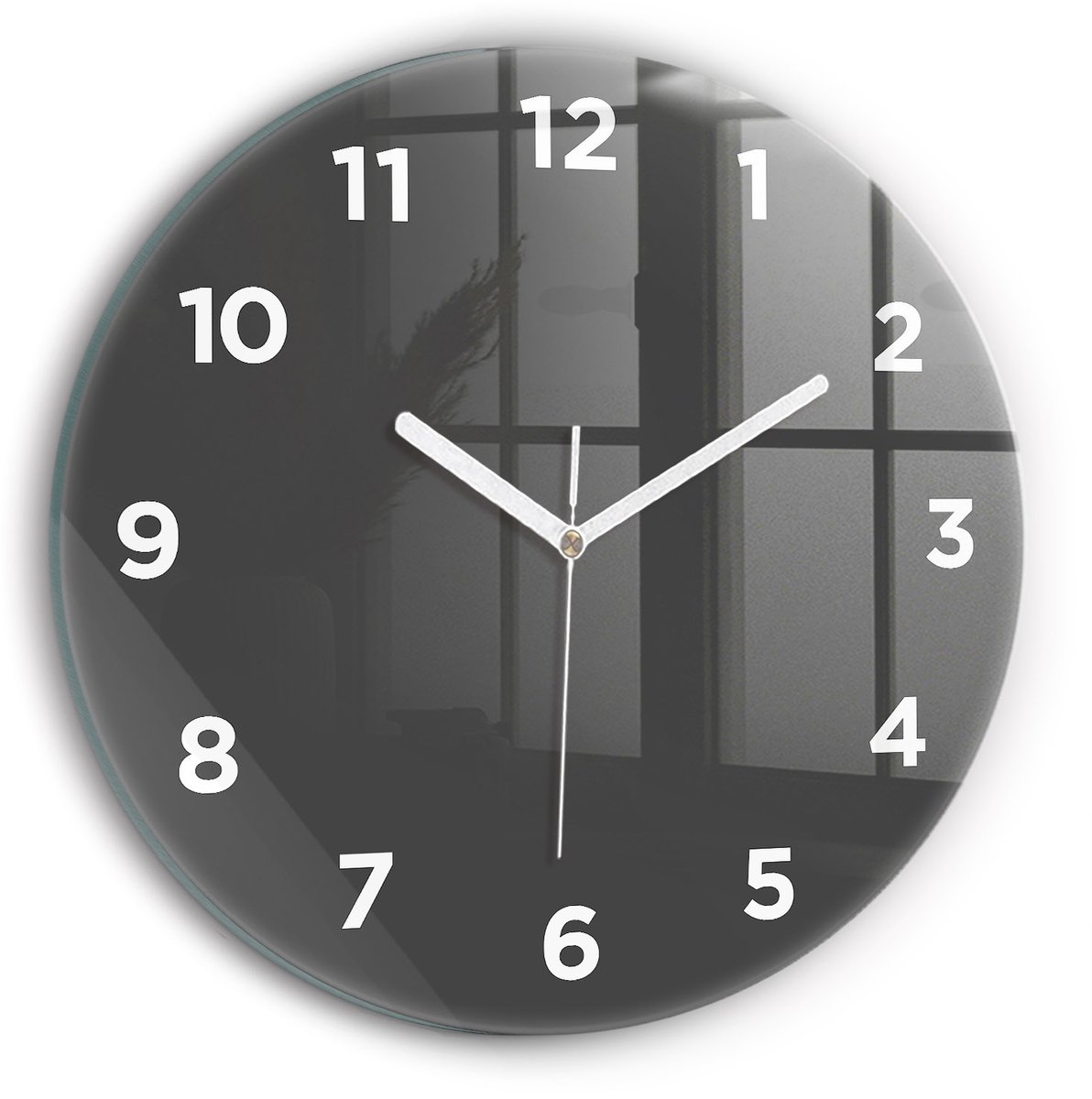 Wallfluent Wandklok - Grijs Ronde Glas Klok - 30 cm x 30 cm - Grijs Wandklok - Witte Handen - Wandklok Met Cijfers - Stille Wandklok Slaapkamer - Ronde Glazen Klok - Minimalistisch Wandklok - Ronde Glazen Wandklok