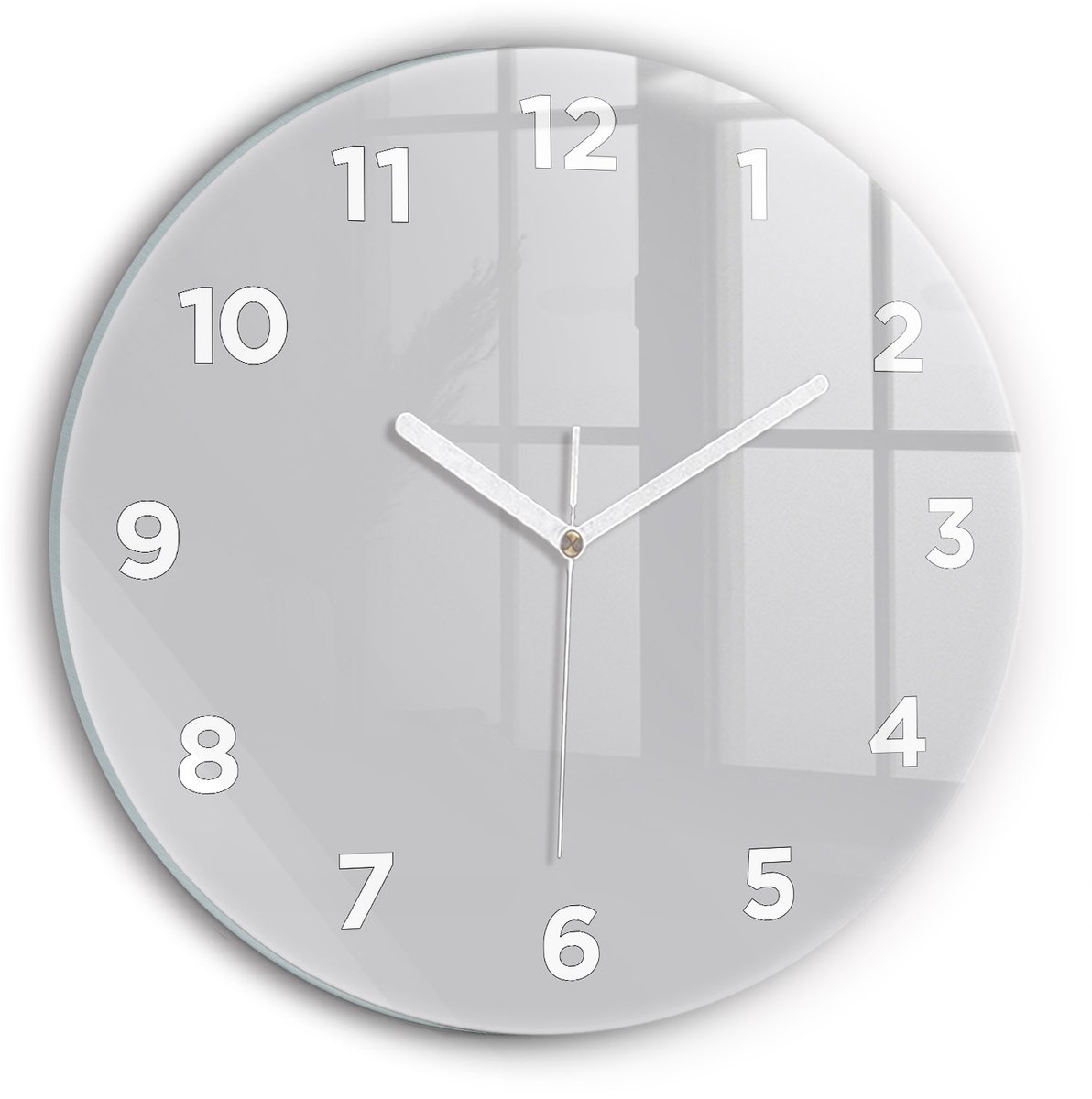 Wallfluent Wandklok - Lichtgrijs Ronde Glazen Klok - 30 cm x 30 cm - Lichtgrijs Wandklok - Witte Handen - Wandklok Met Cijfers - Kinder Wandklok Glas - Ronde Glazen Wandklok - Industrieel Wandklok - Ronde Glas Klok