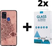 Backcover Fashion Mini Wallet Hoesje Samsung Galaxy A21s Roségoud - 2x Gratis Screen Protector - Telefoonhoesje - Smartphonehoesje