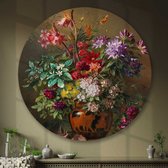 Muurcirkel Flowers in a Greek Vase Round - Dibond - ⌀60 - Meerdere Afmetingen & Prijzen