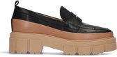 Sacha - Dames - Zwarte loafers met camel details - Maat 41