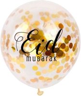 Ramadan decoratie: Ballonnen - Eid Mubarak confetti gold (5 stuks)