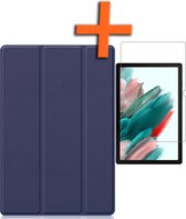 Hoes Geschikt voor Samsung Galaxy Tab A8 Hoes Tri-fold Tablet Hoesje Case Met Screenprotector - Hoesje Geschikt voor Samsung Tab A8 Hoesje Hardcover Bookcase - Donkerblauw.