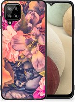 Hoesje Super als Moederdag Cadeau Geschikt voor Samsung Galaxy A12 Telefoontas met Zwarte rand Bosje Bloemen