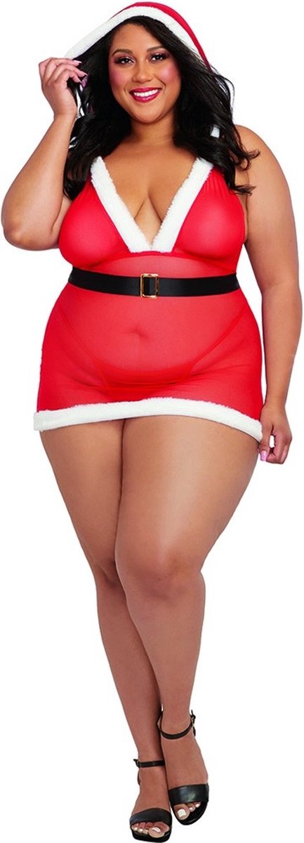 Goedkoopste Dreamgirl (All) Santa Cutie Halter Bralette & Minirok Set - Plus Size red/white OSQ