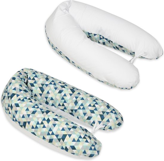 Voedingskussen - Voedingskussen - met koordjes - 145 cm - wit en blauwe driehoekjes
