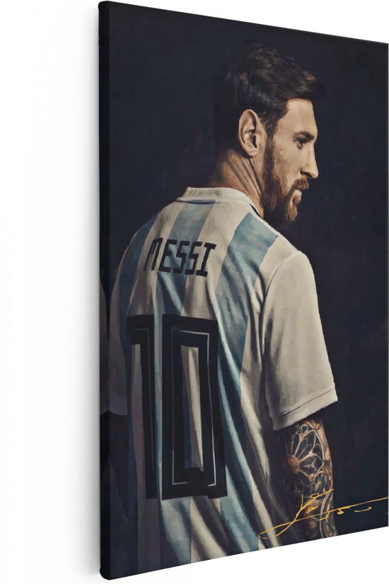 Artaza Canvas Schilderij Lionel Messi bij Argentinië - 60x90 - Wanddecoratie Slaapkamer - Muurdecoratie