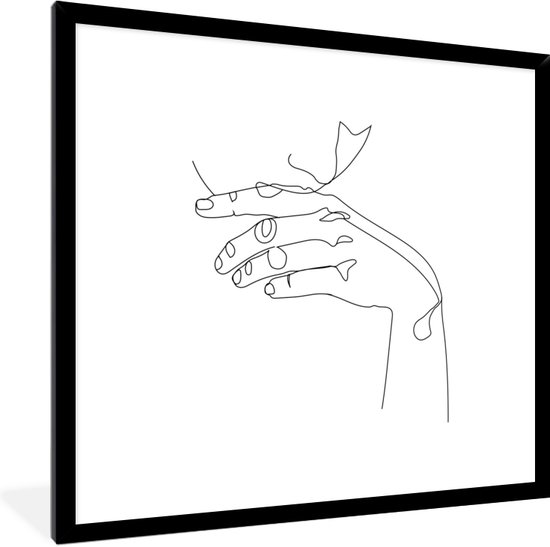 Fotolijst incl. Poster - Hand - Mond - Line art - 40x40 cm - Posterlijst