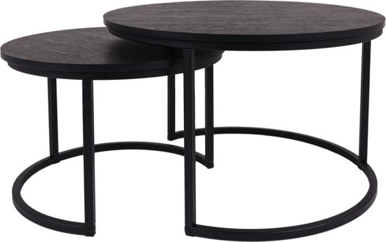 MaximaVida ronde salontafel set Chicago XL zwart 75 cm - pinewood fineer - MaximaVida
