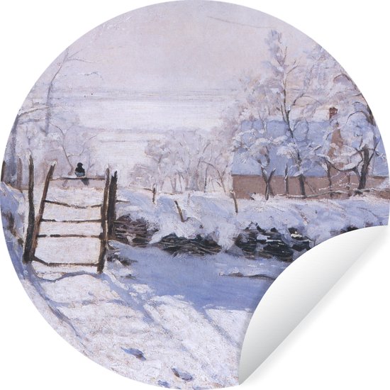 WallCircle - Muurstickers - Behangcirkel - La Pie - Schilderij van Claude Monet - 80x80 cm - Muurcirkel - Zelfklevend - Ronde Behangsticker