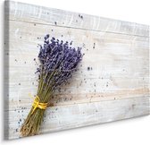 Schilderij - Lavendel op een Houten Achtergrond, Premium Print op Canvas