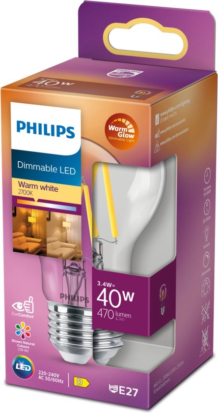 Philips LED Lamp Transparant - 40 W - E27 - Dimbaar warmwit licht