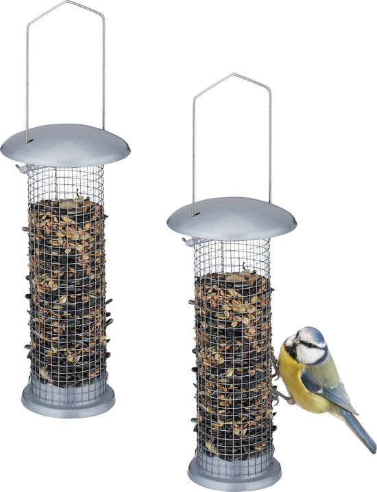 Relaxdays hangend voedersilo vogels - set van 2 - vogelvoersilo metaal -  balkon - tuin | bol.com