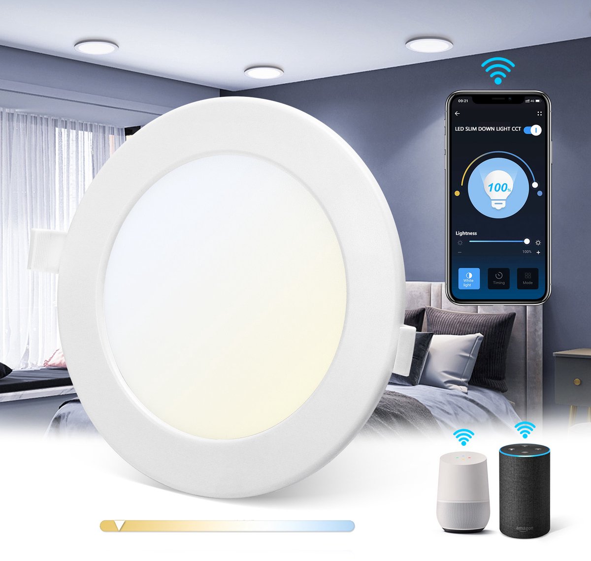Aigostar - WiFi LED Inbouwspot - 12W - CCT 3000K-6500K - Bediening met de App