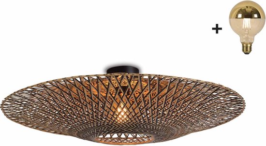 Plafondlamp - BALI - Bamboe - Large - Incl. spiegel LED-lamp