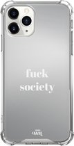 Mirror Case - Fuck Society - Spiegel hoesje geschikt voor Apple iPhone 12 Pro Max hoesje - Spiegelhoesje met tekst - Statement - Hoesje met spiegel geschikt voor iPhone 12 Pro Max