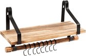 MEUBELEXPERT- houten en metalen wandgemonteerde keukenkruidenrekplank met 8 plankhaken