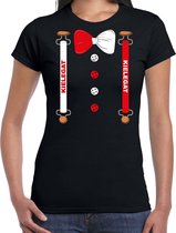 Carnaval t-shirt Kielegat bretels en strik voor dames - zwart - Breda - Carnavalsshirt / verkleedkleding S