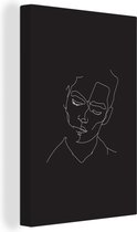 Canvas Schilderij Man - Line art - Zwart - Wit - 20x30 cm - Wanddecoratie