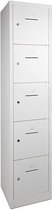 Industriële locker garderobekast 5 deurs (190x41,5x45 cm) Wit en hangoogsluiting (excl. hangslot)