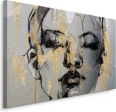 Peinture - Femme entourée d' or, noir/gris, Premium Print