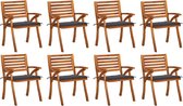Decoways - Tuinstoelen 8 st met kussens massief acaciahout