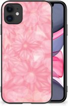Silicone Back Case Geschikt voor iPhone 11 Telefoon Hoesje met Zwarte rand Lente Bloemen