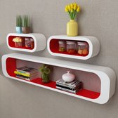 Decoways - Wandplanken kubus MDF zwevend voor boeken/dvd 3 stuks wit-rood