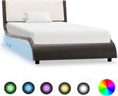 Decoways - Bedframe met LED kunstleer grijs en wit 90x200 cm
