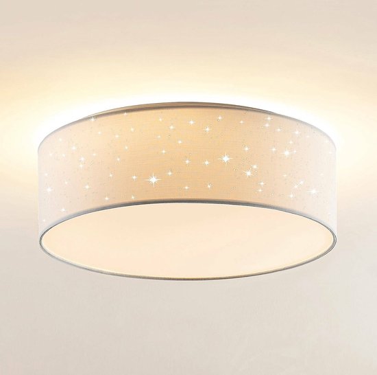 Lindby - LED plafondlamp - CCT - 1licht - metaal, kunststof, textiel - H: 14 cm - wit - Inclusief lichtbron