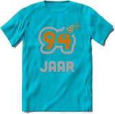 94 Jaar Feest T-Shirt | Goud - Zilver | Grappig Verjaardag Cadeau Shirt | Dames - Heren - Unisex | Tshirt Kleding Kado | - Blauw - XL