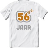 56 Jaar Feest T-Shirt | Goud - Zilver | Grappig Verjaardag Cadeau Shirt | Dames - Heren - Unisex | Tshirt Kleding Kado | - Wit - XL