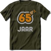 65 Jaar Feest T-Shirt | Goud - Zilver | Grappig Verjaardag Cadeau Shirt | Dames - Heren - Unisex | Tshirt Kleding Kado | - Leger Groen - L