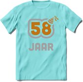 58 Jaar Feest T-Shirt | Goud - Zilver | Grappig Verjaardag Cadeau Shirt | Dames - Heren - Unisex | Tshirt Kleding Kado | - Licht Blauw - L