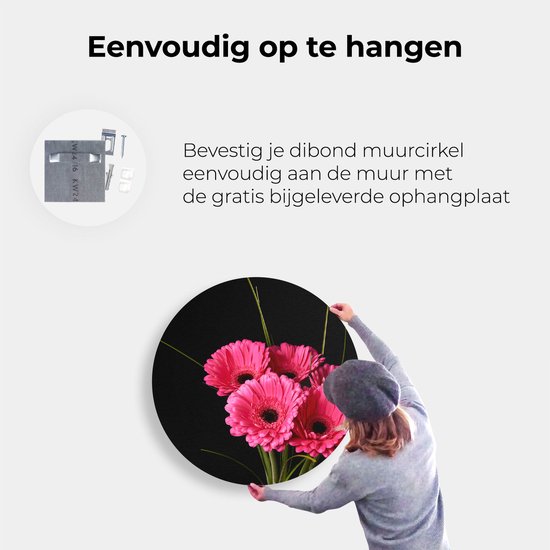 Cercle mural Artaza Dibond Fleurs de Gerbera Roses - Ø 90 cm - Groot - Cercle mural - Peinture ronde - Pour intérieur et extérieur
