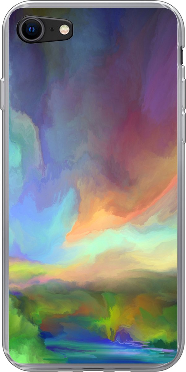 Telefoonhoesje Geschikt voor iPhone SE 2020 hoesje - Landschap - Waterverf - Lucht - Siliconen Telefoonhoesje Telefoonhoesje