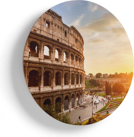 Artaza Muurcirkel - Colosseum bij Zonsondergang in Italïe - Wandcirkel - Rond Schilderij