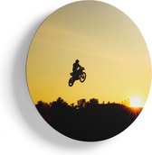 Artaza Houten Muurcirkel - Silhouet Van Een Motorcross Bij Zonsondergang - Ø 50 cm - Klein - Multiplex Wandcirkel - Rond Schilderij