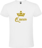 Wit T shirt met print van "Queen " print Goud size XS