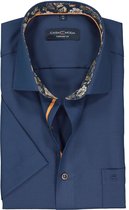 CASA MODA comfort fit overhemd - korte mouw - donkerblauw structuur (contrast) - Strijkvrij - Boordmaat: 47