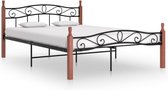 Bedframe metaal en massief eikenhout zwart 140x200 cm