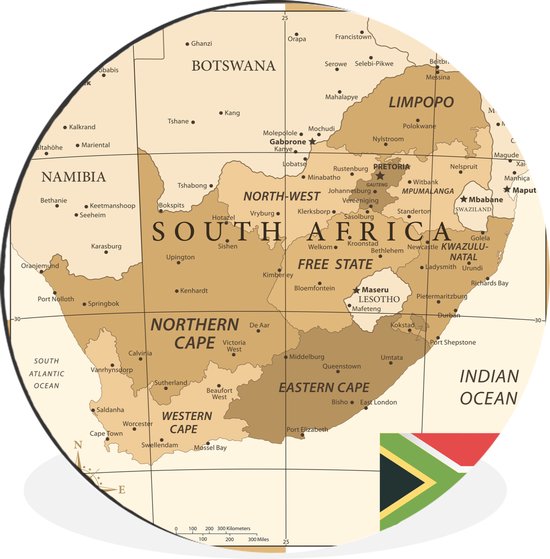 WallCircle - Wandcirkel - Muurcirkel - Illustratie van een oude kaart van Zuid-Afrika - Aluminium - Dibond - ⌀ 90 cm - Binnen en Buiten