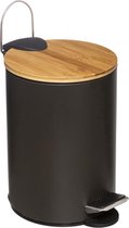 Pedaalemmer- 3 liter met Bamboe Deksel ▪ Zwart / Bamboe ▪ Vuilnisbak ▪ Afvalbak ▪ Softclose ▪ Stijlvol & Compact voor in de Badkamer - Toilet - Kantoor - Slaapkamer
