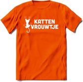 Katten Vrouwtje - Katten T-Shirt Kleding Cadeau | Dames - Heren - Unisex | Kat / Dieren shirt | Grappig Verjaardag kado | Tshirt Met Print | - Oranje - S