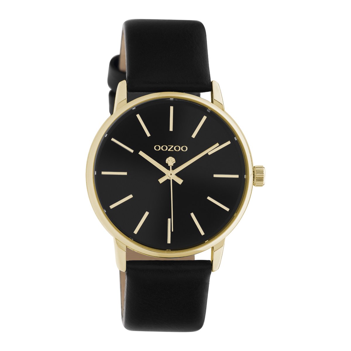 OOZOO Timepieces - Gouden horloge met zwarte leren band - C10840 - Ø36